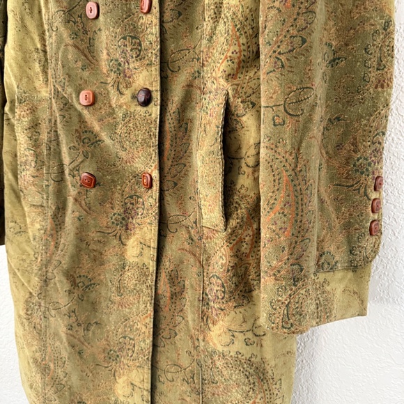 Express Women’s Vintage Moss Green Cotton Paisley Button Coat Size 14 - Picture 11 of 16